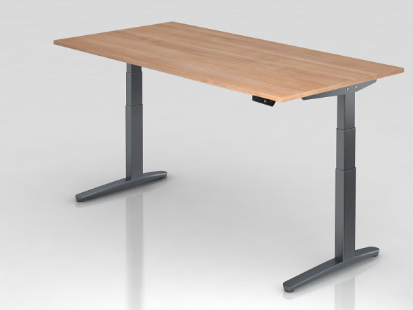 Hammerbacher elektrisch zit-sta bureau 200x100cm walnoot/grafiet, rechthoekige vorm, VXBHM2E/N/GG