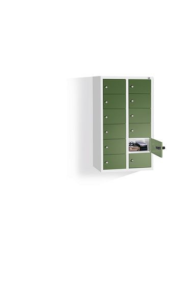 C+P kleine locker Intro, H770xB460xD200mm, kleur: lichtgrijs / reseda groen, 80700-231 S10029