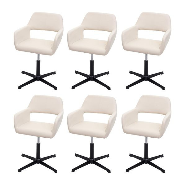 Mendler set van 6 eetkamerstoelen HWC-A50 IV, keukenstoel, retro, in hoogte verstelbaar draaimechanisme, kunstleer creme, zwart onderstel, 6x73540