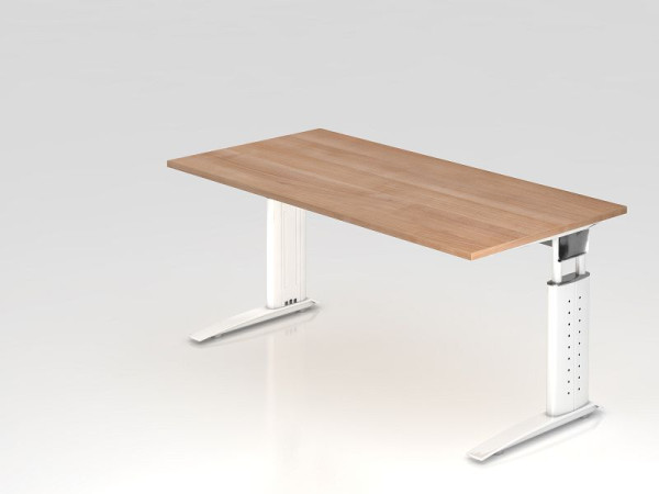 Hammerbacher bureau C-poot 160x80cm walnoot/wit, werkhoogte 68-86 cm verstelbaar, VUS16/N/W