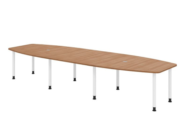 Hammerbacher vergadertafel KT40C, 400 x 130 cm, blad: walnoot, 25 mm dik, 2,5 meter onderstel wit, ronde buis 6 cm, werkhoogte 72-74 cm, VKT40C/N/W