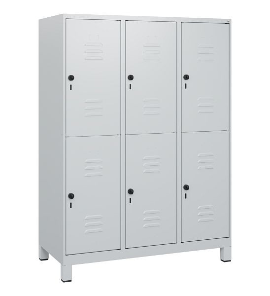 C+P Doppelstöckiger Spind Classic PLUS, Füße, 3 Abteile, 1630x1200x500mm, 7035/7035, Drehriegel, 0803105-32 S10009