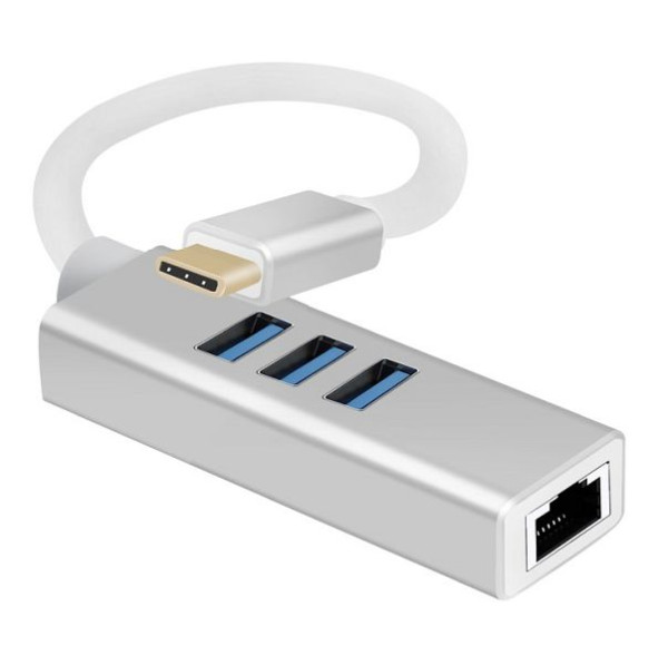 Helos HUB, USB 3.1 Type-C™ connector /3x USB+RJ45 Gigabit Ethernet, PREMIUM, zilver, 288390