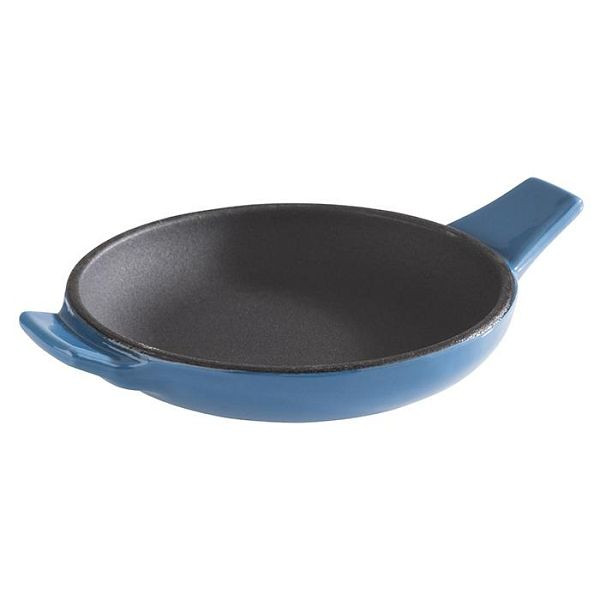 APS serveerpan -CAST IRON-, Ø 10 cm, hoogte: 2 cm, gietijzer, geëmailleerd, binnenkant: zwart, buitenkant: blauw, glanzend, 88225