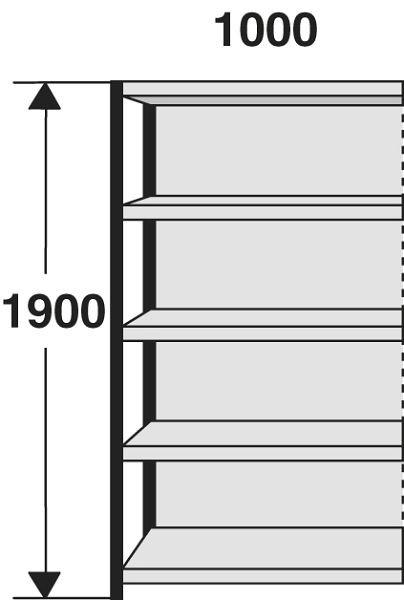 Kerkmann stellingveld Stora 100, B 1000 x D 300 x H 1900 mm, zilver/lichtgrijs, 51253714