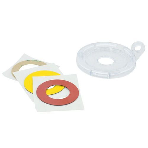 DENIOS veiligheidsafdekkingen voor drukknoppen en noodstopschakelaars (16 mm), klein, verpakking van 5, 312013