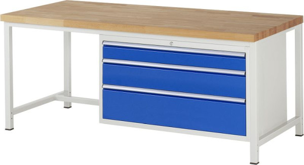 RAU werkbank serie 8000 - frameconstructie (gelast frame), onderbouw container (3x XXL laden), 2000x840x900 mm, 03-8359A1-209B4S.11