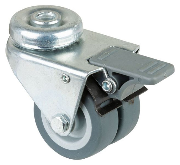 BS rollenapparaat dubbele rol met rem, breedte 2x18 mm, Ø50 mm, tot 60 kg, grijs rubberen loopvlak, glijlager, VE 4 stuks, B121.A80.050