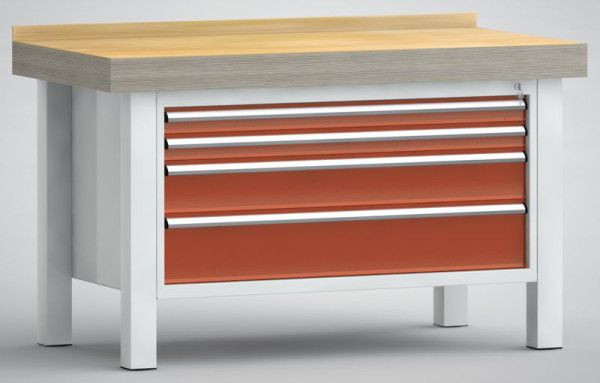 KLW professionele zware werkbank, 1500 x 800 x 900 mm L x D x H, VU: 100% uitschuifbaar, draagvermogen 200 kg bij gelijkmatig verdeelde last, WPX01N-1500M100-E7015