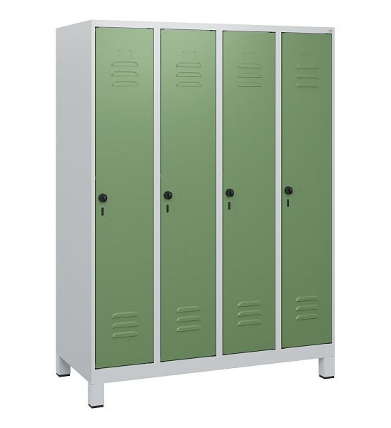 C+P Umkleidespind Classic PLUS, Füße, 4 Abteile, 1630x1200x500mm, 7035/6011, Drehriegel, 0800105-40 S10006