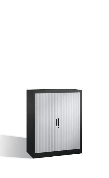 C+P dressoir met rolluik Omnispace, H1230xB1000xD420mm, kleur: zwartgrijs/lichtgrijs, verzonken greep, 3 niveaus, 3232-00 S10091