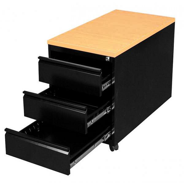 Lüllmann rolcontainer, 620 x 460 x 800 mm, gitzwart/beuken decor, 3 laden, 505801