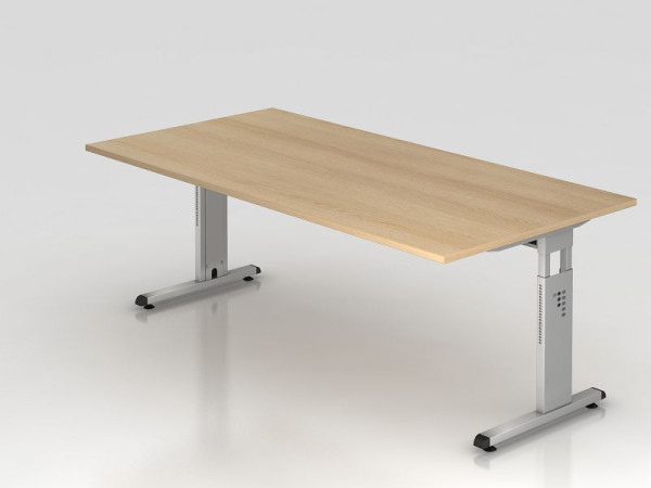 Hammerbacher bureau C-poot 200x100cm eiken/zilver, werkhoogte 65-85 cm, VOS2E/E/S