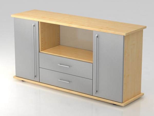 Hammerbacher dressoir 2 deuren, 2 lades, relinggreep esdoorn/zilver, 166,1x44,8x84 cm (BxDxH), VSBTS/3/S/RE