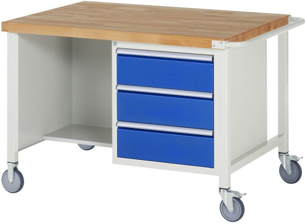 RAU verrijdbare werkbank serie 8000, dubbele bodemcontainer (3x lade, 1x legbord), 1250x880x900 mm, 05-8462A2-129B4S.11
