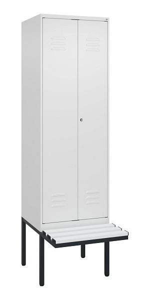 C+P Umkleidespind Classic PLUS, Doppel-Spind, 2 Abteile, 2120x600x815mm, 9016/9016, Zylinderschloss, Untergestell & Sitzfläche, 0800427-20P S10029