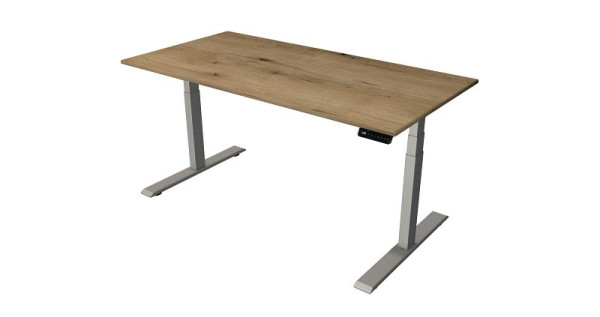 Kerkmann sta-/zittafel B 1600 x D 800 mm, zilver, elektrisch in hoogte verstelbaar van 630 - 1270 mm, eiken/zilver, 10277655