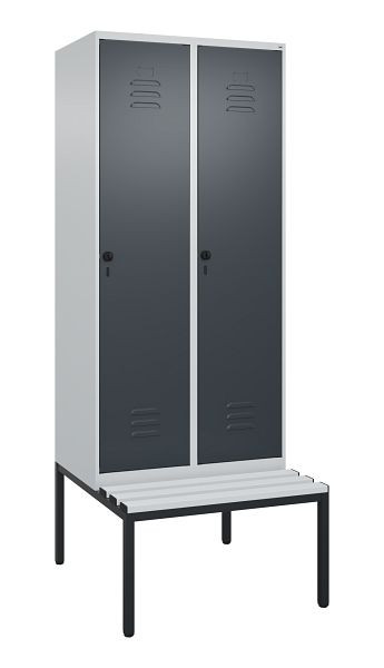 C+P luierkastje Classic PLUS met middenwand, bank, 2 vakken, 2120x800x815mm, 7035/7016, draaibare sluiting, 0800507-22F S10038