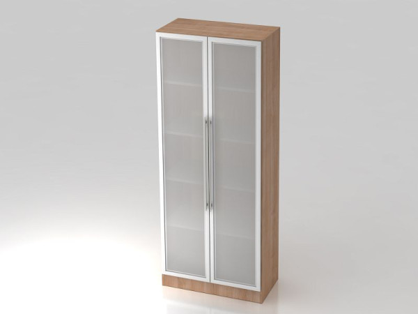 Hammerbacher vitrinekast 5OH, onderpaneel, relinggreep walnoot/zilver, 80x42x200,4 cm (BxDxH), V7100G/N/S/RE