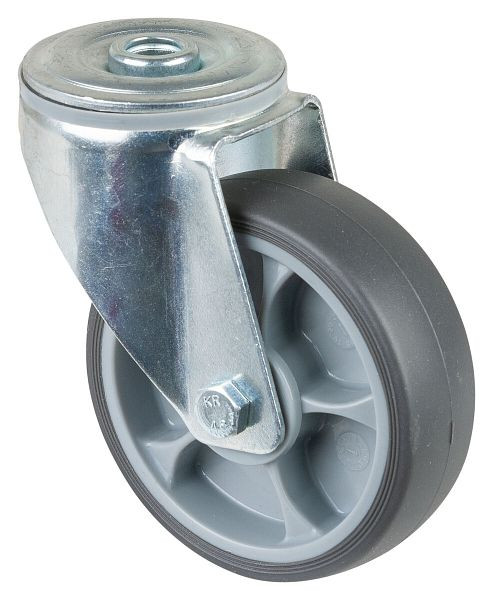 BS rollen transportrol zwenkrol, thermoplastisch rubber wiel grijs, kogellager, achtergat, diameter: 100 mm, verpakking: 4 stuks, L101.A85.102