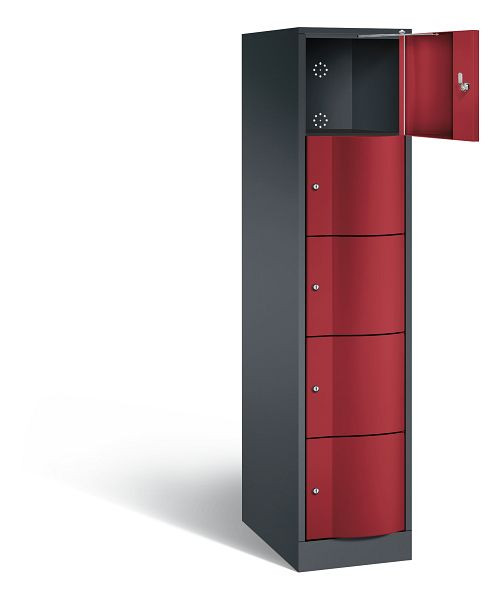 C+P XL lockerkast Resisto, H1950xB396xD640mm, kleur: zwartgrijs/robijnrood, 8570-173 S10039