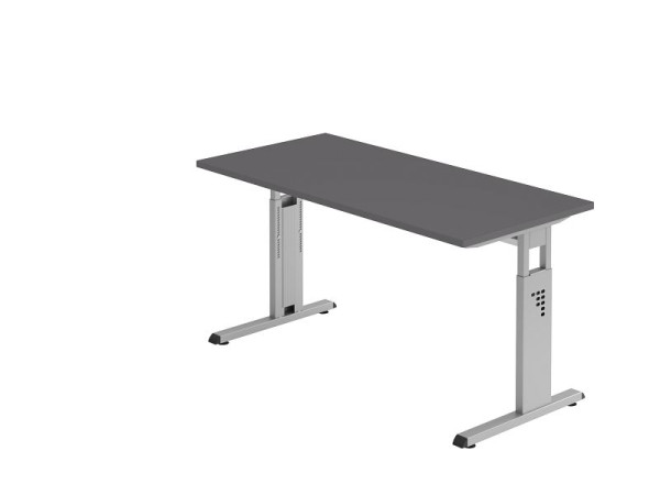 Hammerbacher bureau C-poot 140x67cm grafiet/zilver, 25 mm dik, 2 mm ABS rand. Rechthoekige vorm, VOS614/G/S
