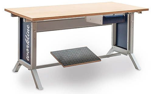 Bedrunka + Hirth werklijn onderstel tafelcombinatie, elektrische hoogteverstelling, 1x werkblad beuken multiplex, 1000 x 750 mm, 07.75.25EHV