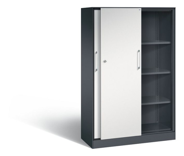 C+P schuifdeurkast Asisto, H1635xB1000xD435mm, kleur: zwartgrijs/lichtgrijs, beugelgreep, 4 niveaus, 142012-000 S10048