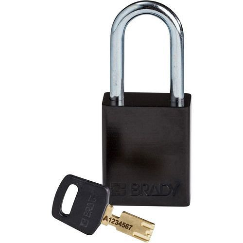 Brady hangslot SafeKey, aluminium, beugelhoogte 38,10 mm, zwart, 312024