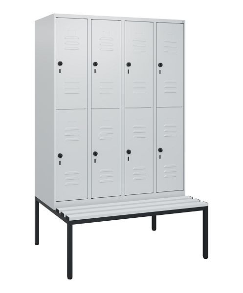 C+P Doppelstöckiger Spind Classic PLUS, 4 Abteile, 1950x1200x815mm, 7035/7035, Drehriegel, mit untergebauter Sitzbank, 0803505-40 S10069