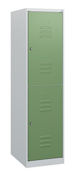 C+P Doppelstöckiger Spind Classic PLUS, 1530x400x500mm, 7035/6011, Zylinderschlösser, 0803005-12 S10014