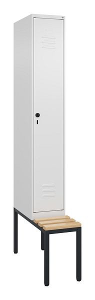 C+P luierkastje Classic PLUS met middenwand, bank, 2120x300x815mm, 9016/9016, draaibare sluiting, beuken zitlat, 0800507-10F S10014