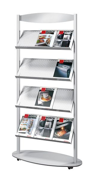 Kerkmann brochurerek Sirius 12 x DIN A4, B 780 x D 340 x H 1700 mm, aluminium zilver, 42347114