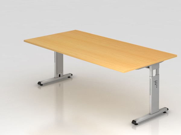 Hammerbacher bureau C-poot 200x100cm beuken/zilver, werkhoogte 65-85 cm, VOS2E/6/S