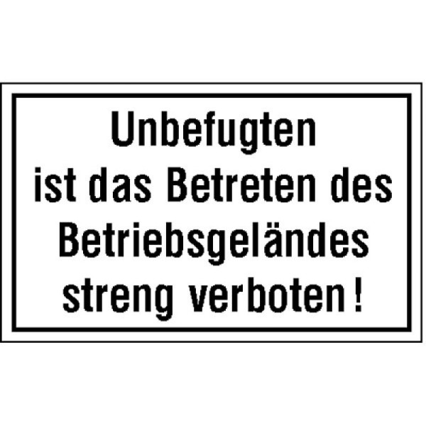 Stone HGS informatiebord ter identificatie van het bedrijf, onbevoegden mogen niet betreden..., 4-regelige tekst: ... het bedrijfsterrein is ten strengste verboden!, 11.5106