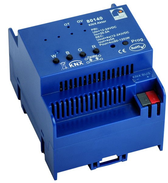 rutec Projekt KNX actuator 12 - 24V serie installatie meerkleurig KNX actuator 4x1 kanaal 4 adressen, PHZ140
