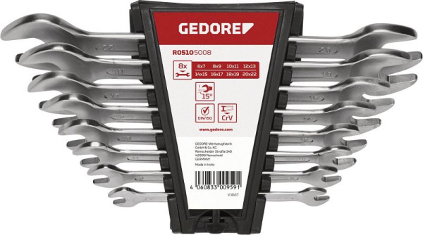 GEDORE rode dubbele steeksleutelset, lang SW6-22mm, 8-delig, 3300959