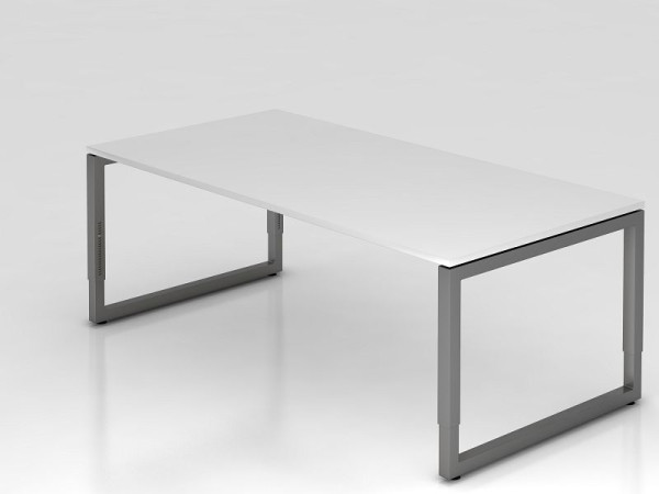 Hammerbacher bureau O-voet vierkant 200x100cm wit/grafiek, rechthoekige vorm met zwevend tafelblad, VRS2E/W/G