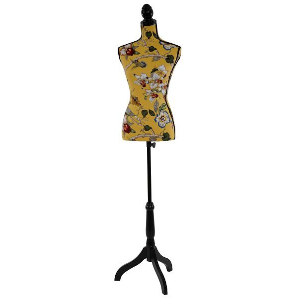 Mendler kleermakerspop T222, paspop torso vrouwelijk, glasvezel, geel met bloemen, 35629