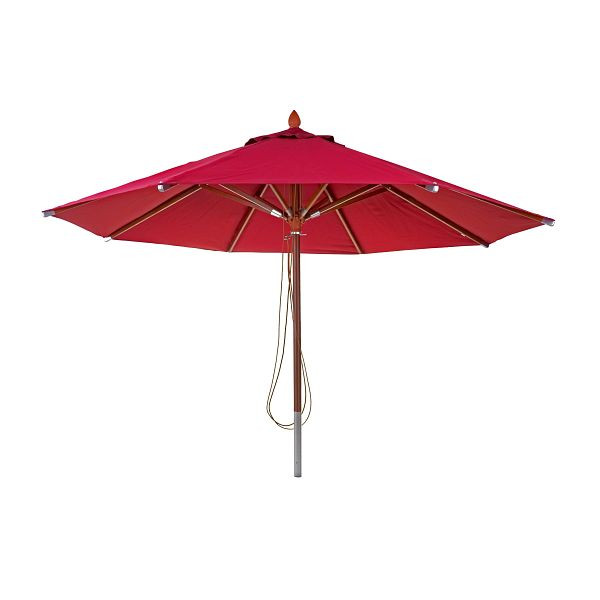Mendler Gastronomy houten parasol HWC-C57, tuinparasol, polyester/hout 16kg, rond Ø4m kabel, schokbestendig, bordeaux, 66530