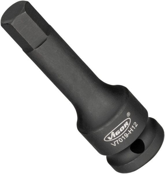 VIGOR slagmoersleutel schroevendraaier bit, hol vierkant 12,5 mm (1/2 inch), binnenzeskant profiel, 12 mm, V7019-H12