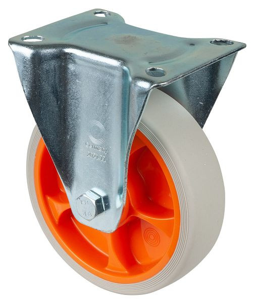 BS rollen transportrol vaste rol, thermoplastisch rubberen wiel, oranje velg, lichtgrijze banden, diameter: 160 mm, verpakking: 2 stuks, L410.B44.161.02