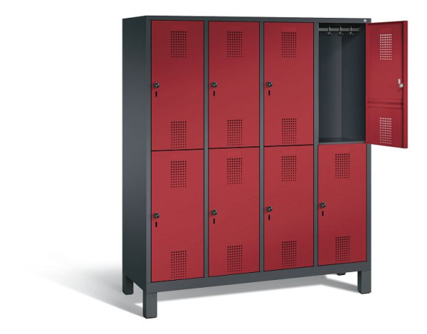 C+P locker dubbeldekker Evolo, H1850xW1590xD500mm, kleur: zwart-grijs/robijnrood, 48310-42 S10074