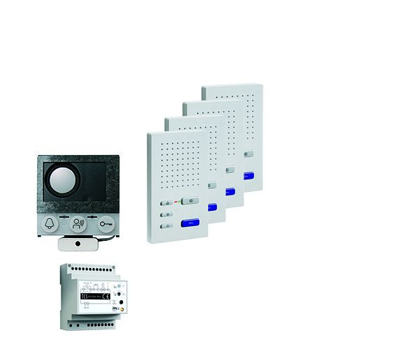 TCS audio:pack installatie voor 4 woonunits, met ingebouwde luidspreker ASI12000 + 4x handsfree speaker ISW3030 + bedieningsapparaat BVS20, PAIF040/004