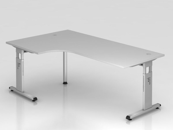 Hammerbacher hoektafel C-poot 200x120cm 90° grijs/zilver, hoekvorm 90°, links of rechts monteerbaar, werkhoogte 65-85 cm, VOS82/5/S