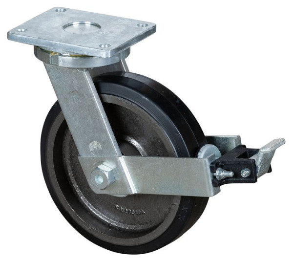 BS Rolls Zwaarlastwiel met wiel/slot, breedte 75 mm, Ø300 mm, tot 850 kg, zwarte elastische banden, gegoten wiellichaam, kogellagers, RR120.B81.301