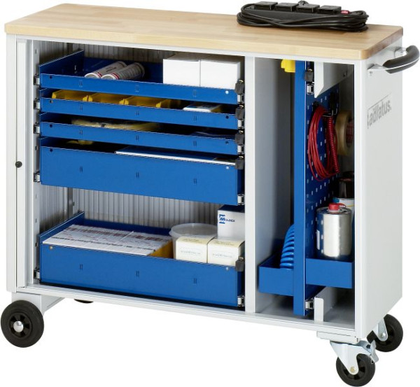 RAU gereedschapswagen serie adlatus model 10050, B1025 x D400 x H860 mm, inclusief massief beukenhouten werkblad, 02-10050B.11