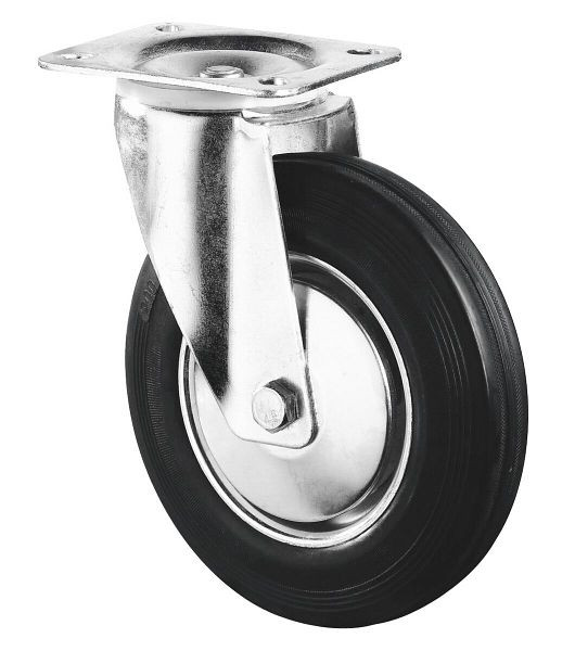 BS rollen transportrol, wielbreedte 50 mm, wiel-Ø 200 mm, draagvermogen 205 kg, zwart rubber, wiellichaam stalen velg, rollager, plaat, L400.B55.201