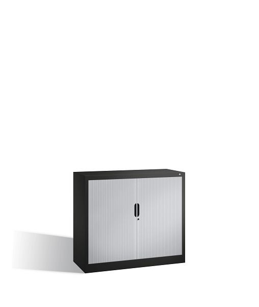 C+P dressoir met rolluik Omnispace, H1030xB1200xD420mm, kleur: zwartgrijs/lichtgrijs, verzonken greep, 2 niveaus, 3243-00 S10117
