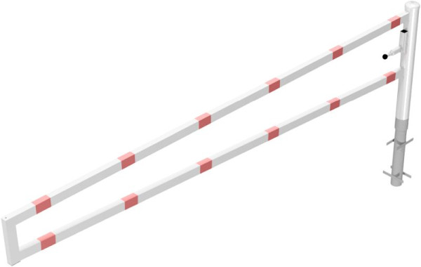 Schake draaipadbarrière, om in beton te plaatsen, thermisch verzinkt en wit gecoat, totale breedte: 3500 mm, voor hangslot, 4013_35VB